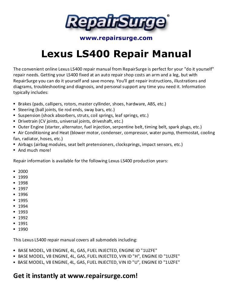 Lexus Ls400 Repair Manual 1990 2000