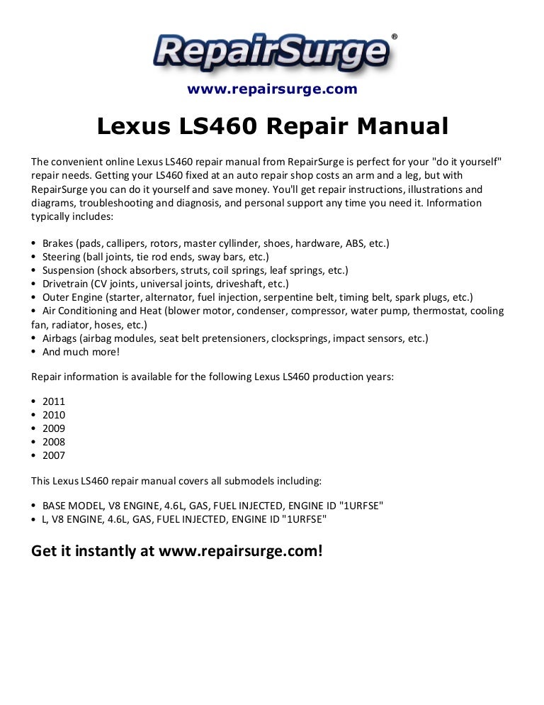 Lexus Ls460 Repair Manual 2007 2011