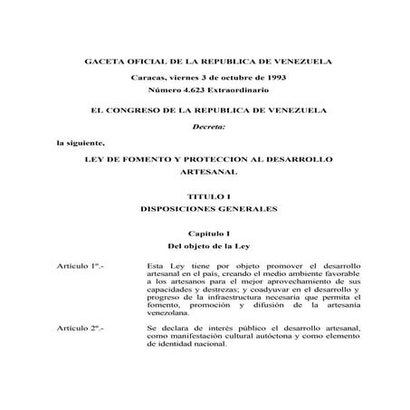 Ley de-fomento-y-proteccion-al-desarrollo-artesanal año 93