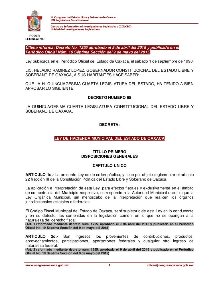 Ley Organica Municipal Del Estado De Oaxaca 2019