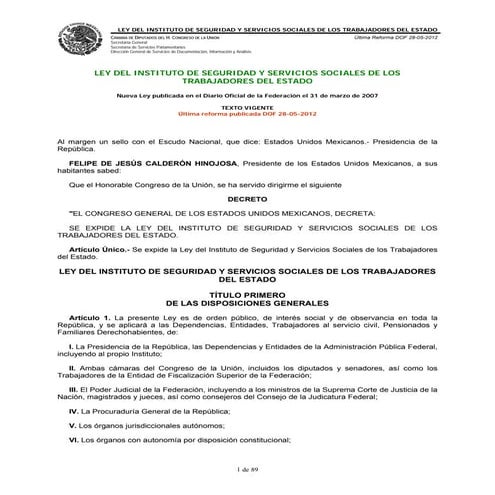Ley del-issste-2007-con-reformas-al-28-05-2012 | PDF