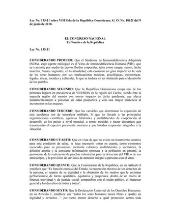 Ley 135 11 sobre vih-sida en rd