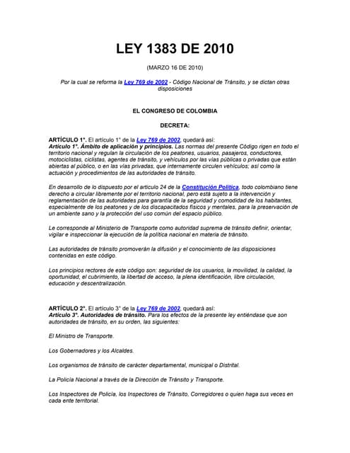 Ley 1383 de 2010