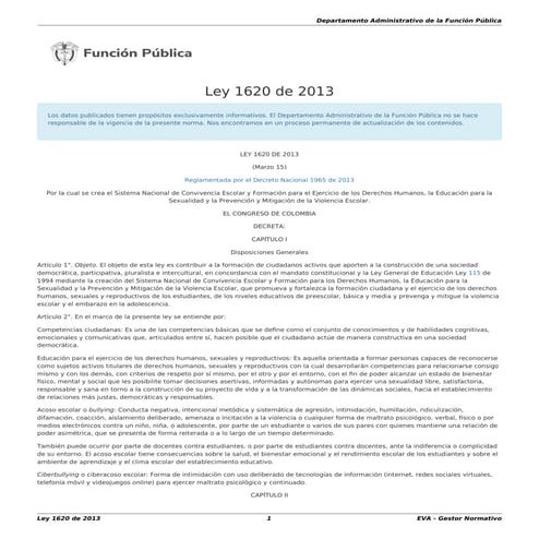 Ley 1620 de Marzo 15 de 2013 - Sistema Nacional de Convivencia Escolar ...