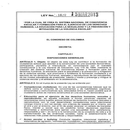 Ley 1620 de Marzo 15 de 2013 - Sistema Nacional de Convivencia Escolar ...
