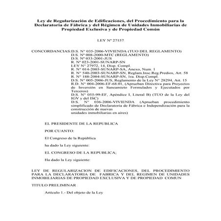 Ley 27157 regularizacion de edificaciones