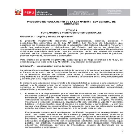 REGLAMENTO DE LA LEY GENERAL DE EDUCACIÓN | PDF