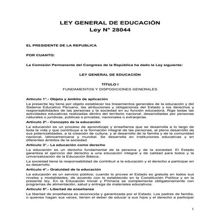 Ley 28044 general de educacion | PDF