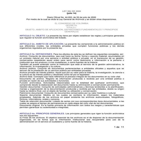 Ley 594 General de archivos de Colombia