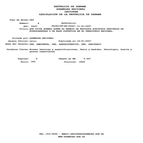 Ley 6 de 2007 manejo de residuos aceitosos