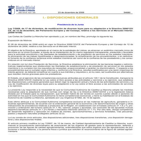 Ley 7/2009 Adaptación a la directiva Bolkestein para el sector servicios en CLM