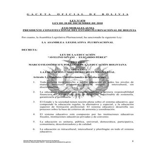 Ley Avelino Siñani y Elizardo Perez