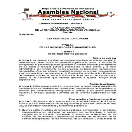 Ley Contra la Corrupción (25 noviembre 2012, Asamblea Nacional de Venezuela)