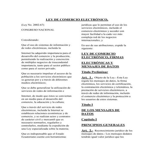 Ley de comercio electrónico -Ecuador