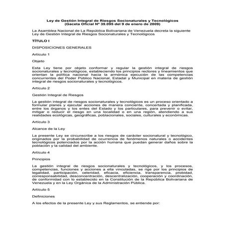 Ley de gestión integral de riesgos socionaturales y tecnológicos