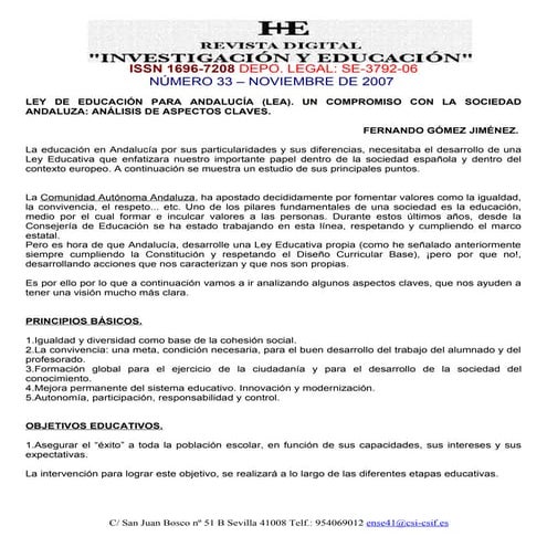 Ley Educación Andalucía. Profesor: Fernando Gómez Jiménez