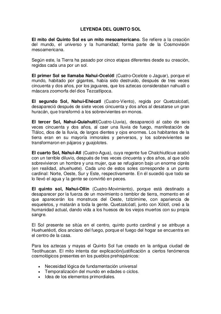 Leyenda Del Quinto Sol