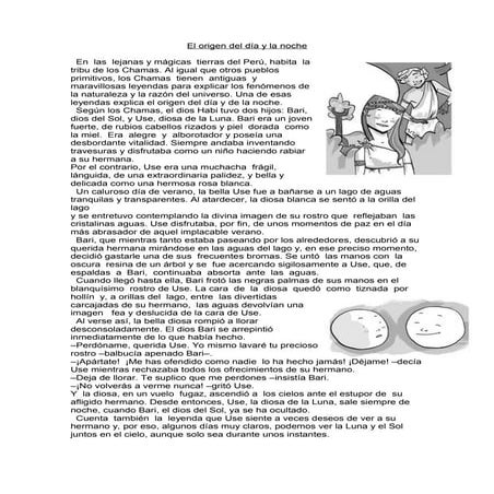 Leyenda el origen del día y la noche. Actividades de Comprensión