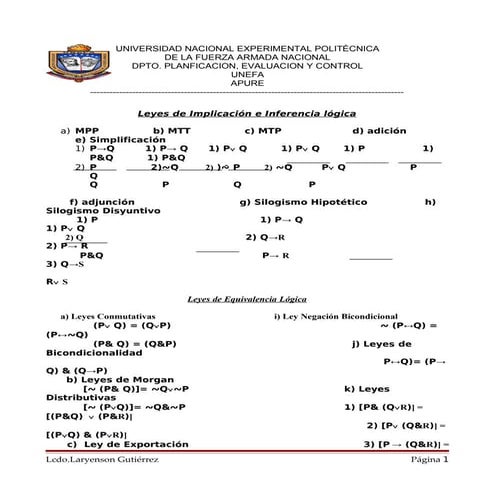 Leyes De Inferencia Y Equivalencia