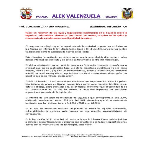 Leyes en ecuador y seguridad informatica | DOCX