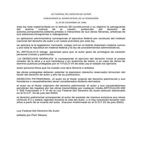 Ley Federal del Derecho de Autor | PPTX