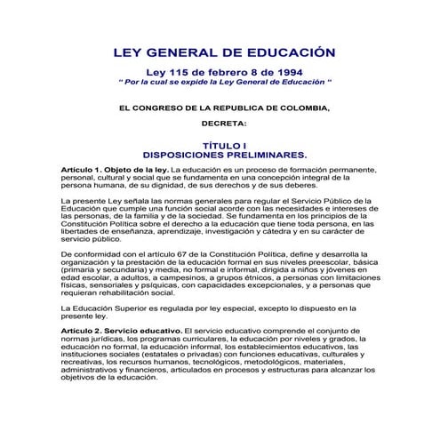 Ley general de educación de Colombia | PPT