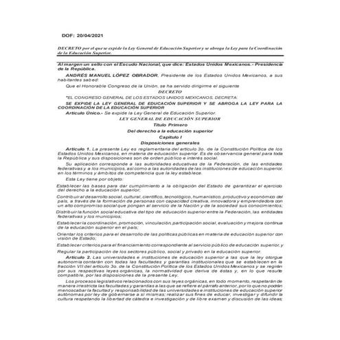 Ley para la coordinación de la educación superior | PDF