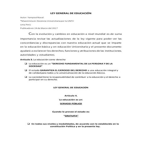 Ley general de Educación en Peru | DOCX