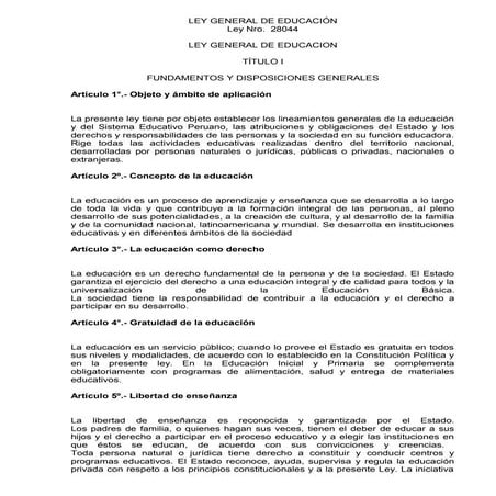 REGLAMENTO DE LA LEY GENERAL DE EDUCACIÓN | PDF
