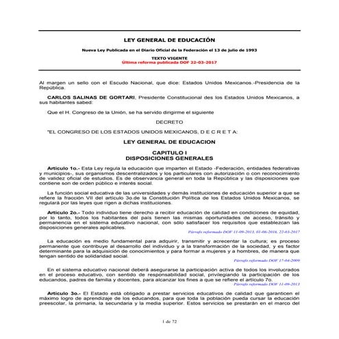 Resumen de la ley general de educación en México | PDF