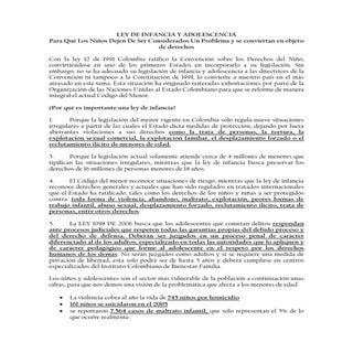  Ley infancia  y adolescencia. Resumen