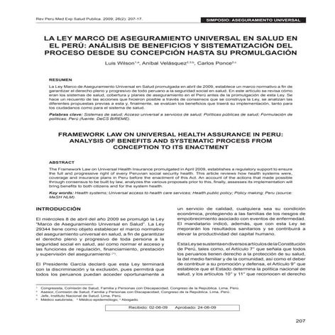 Ley marco de aseguramiento universal en el Perú