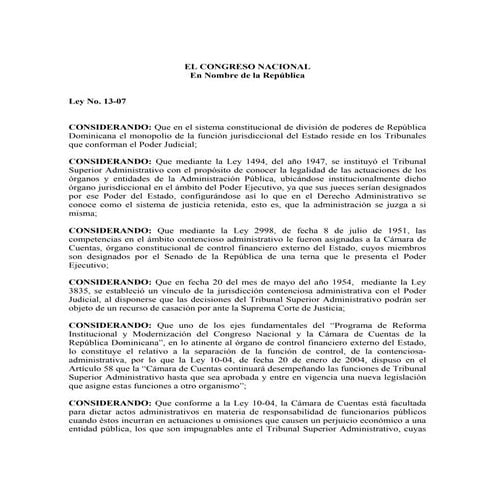 Ley no 13-07_sobre_el_tribunal_superior_administrativo