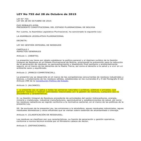 LEY 755 DE GESTIÓN INTEGRAL DE RESIDUOS CARTILLA QUE EXPLICA Y DIVULGA ...