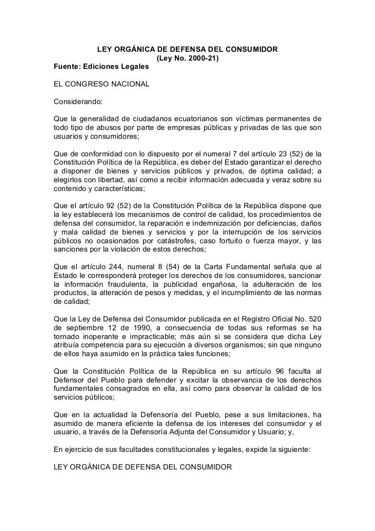 Ley Organica De Defensa Del Consumidor