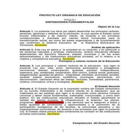 Ley Organica De Educacion 050809. Aprobado Por La ComisióN | PDF