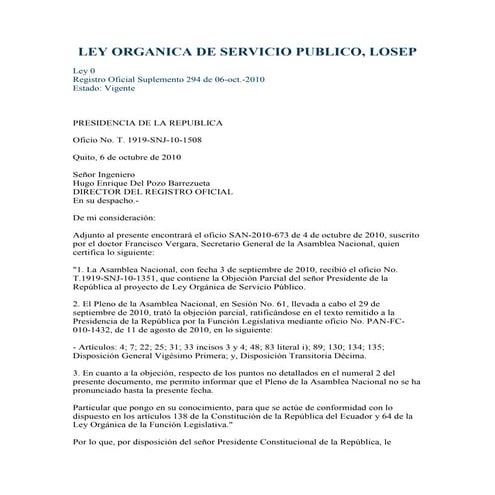 Ley organica-de-servicio-publico-losep | PDF