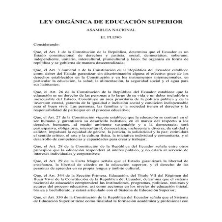 Ley Organica de Educacion Superior | PDF