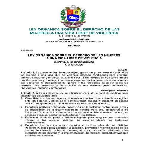Ley orgánica sobre el derecho de las mujeres a una vida libre de violencia