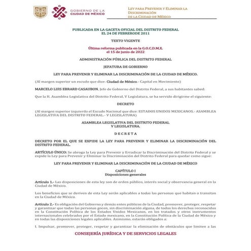 Ley federal para prevenir y eliminar la discriminación | PDF