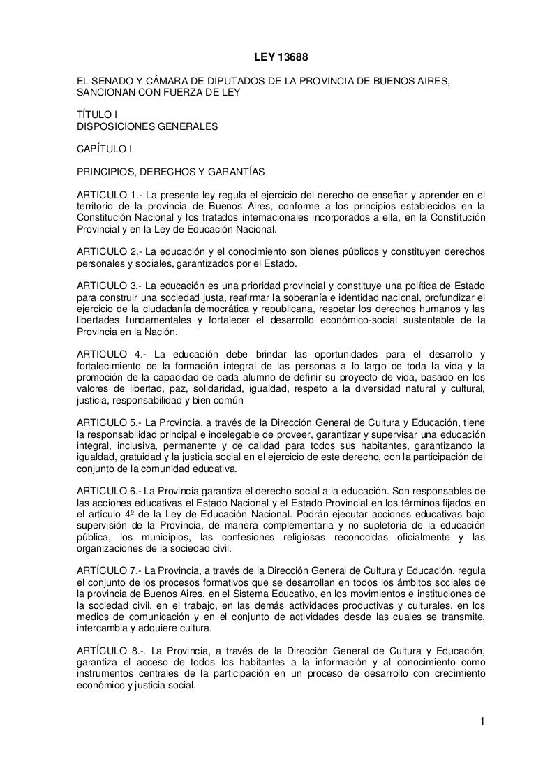Ley Provincial De Educacion 13688 Provincia Bsas