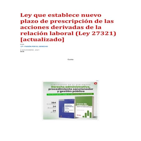 Ley que establece nuevo plazo de prescripción de las acciones derivadas ...