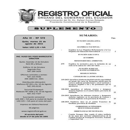 Ley reformatoria a la ley orgánica de educación intercultural | PDF