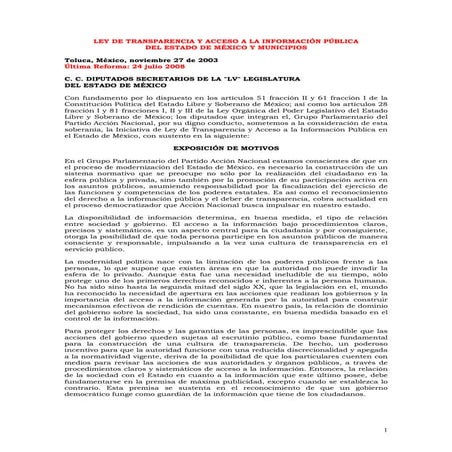 Ley de Transparencia y Acceso a la Información Pública del Estado de México y...