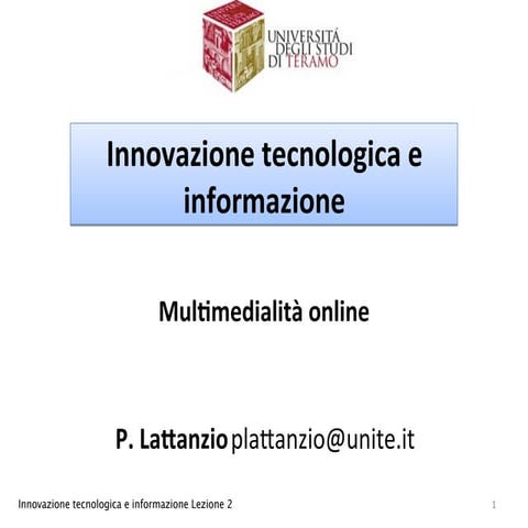 Innovazione tecnologica e informazione - Lezione 2