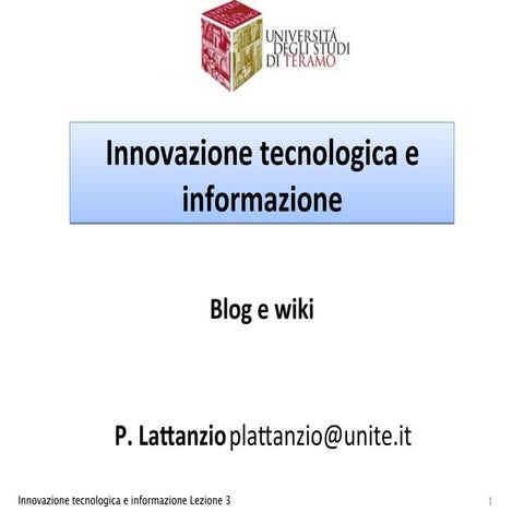Innovazione tecnologica e informazione - Lezione 3
