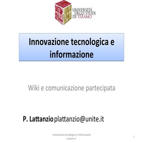 Innovazione tecnologica e informazione - Lezione 4