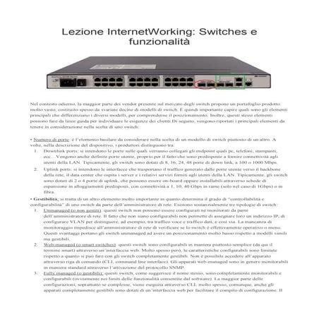 Lezione InternetWorking: Switches e Funzionalità