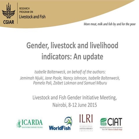 Gender, livestock and livelihood indicators: An update