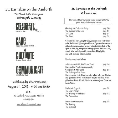 Leaflet - St Barnabas on the Danforth -11 August 2013